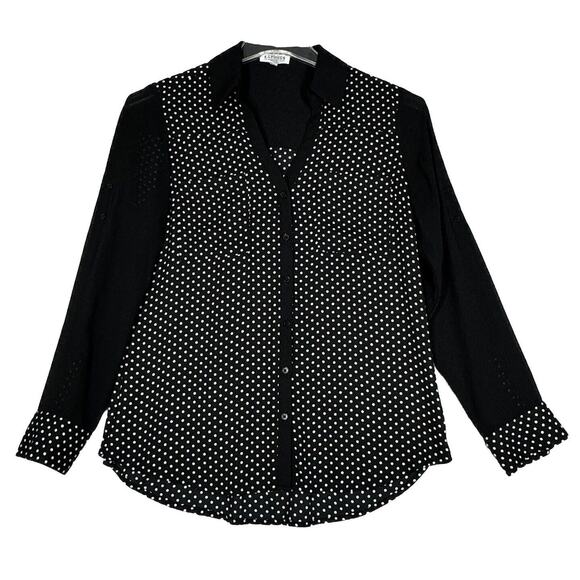 Express Shirt Womens Medium Black White Polka Dots Portofino Office Professional - Picture 1 of 7